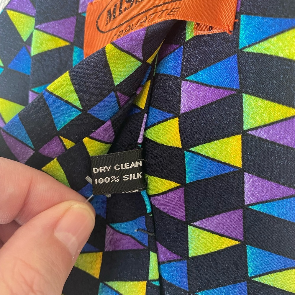 NWT MISSONI 100% Silk Neck Tie Made in Spain‎ Geometric Design Blue Navy Purple - Picture 2 of 4